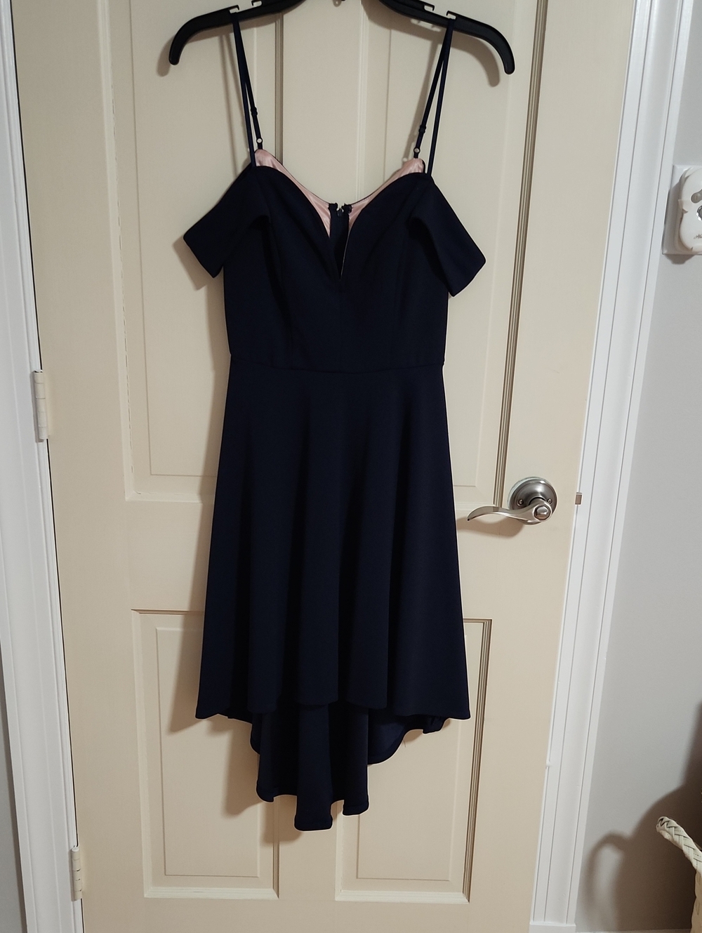 Navy Off-Shoulder High-Low Cocktail Dress